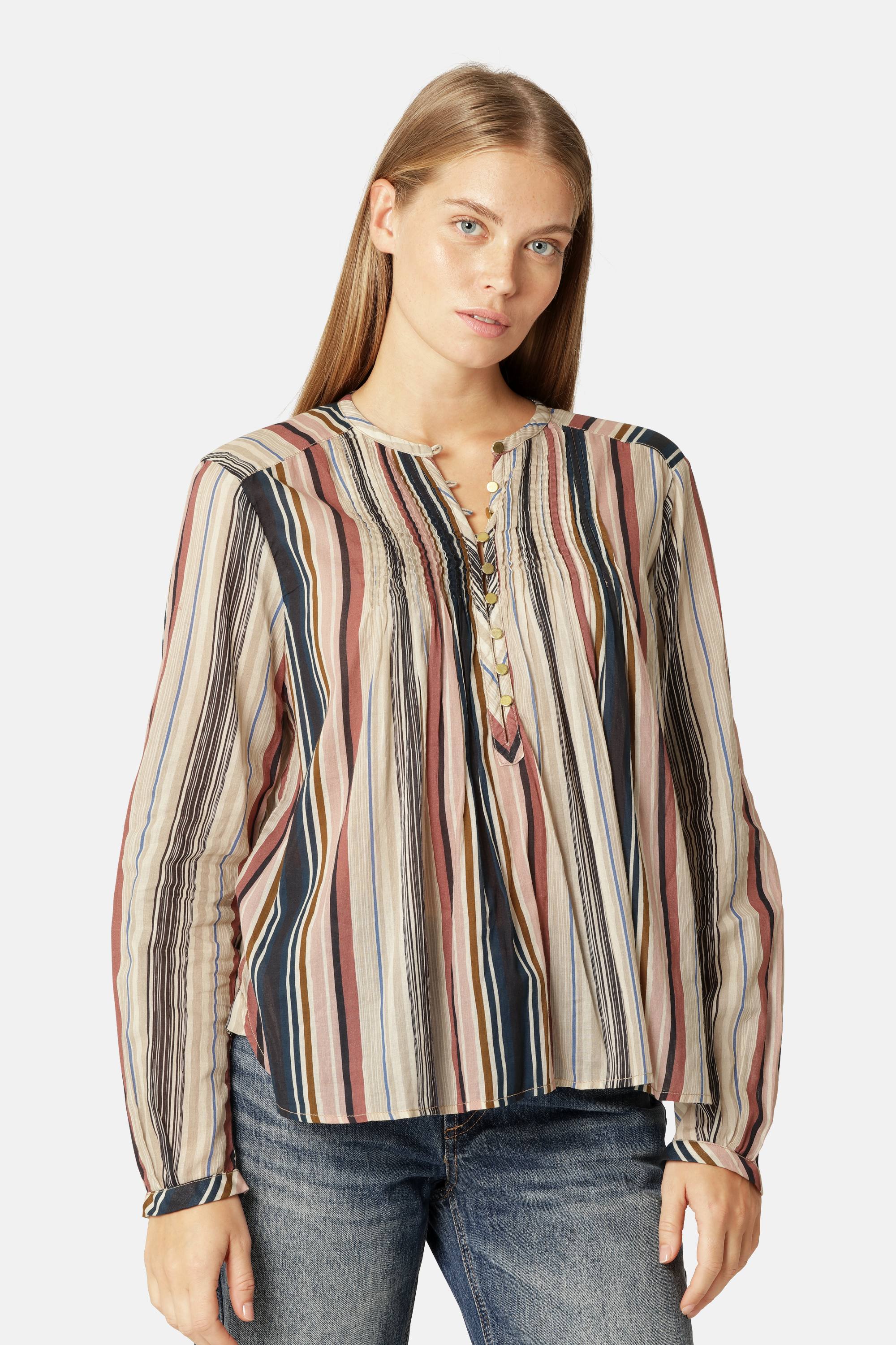 Long Sleeved Shirt Pintuck - Beige Organic Stripe